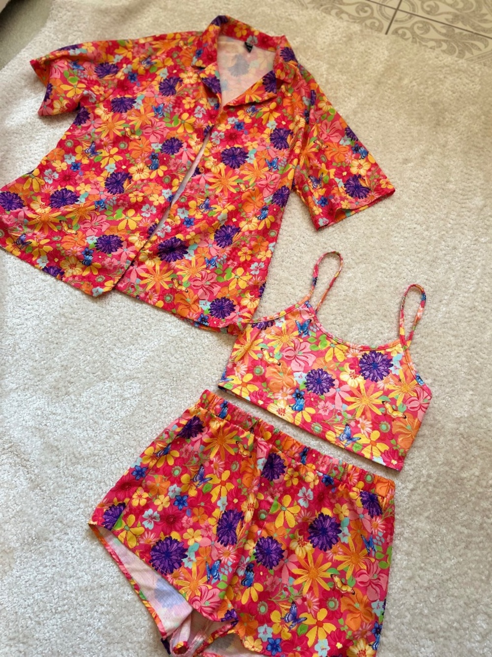 Hawaiian floral button-down shirt and shorts 3 pieces set